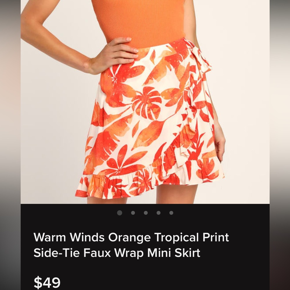 Lulus Orange Tropical Print side tie faux wrap mini skirt